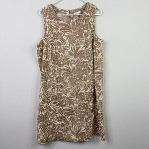 J.Jill Love Linen Dress Womens L Brown Linen Floral Boho Coastal Minimalist